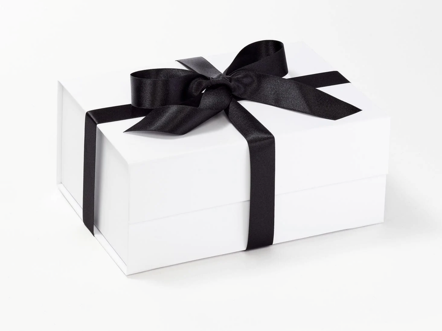 Black Recycled Silk Ribbon Featured On White A5 Deep Gift Box