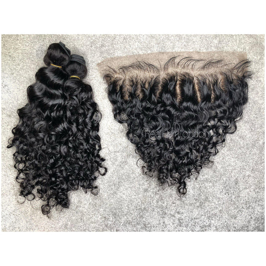 Asia Bundle & Frontal Package-Hair Extensions-Real Hair London-12" x3 Bundle 12" Frontal-1B off black-Real Hair London