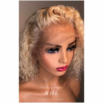 Barbie | 100% Legally Blonde | 100% Natural Curly Indian Bleached Blonde | Colour 613 Ice Gold (hard to find) | Wig Strap + Wig Comb Included-Wigs-Real Hair London-Real Hair London
