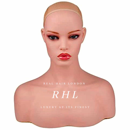 Female Mannequin Head And Bust True Pale Skin Tone Realistic Makeup Wig And Jewellery Display Stand-Mannequins-Real Hair London-Real Hair London